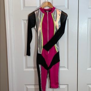 Neon zip up biker suit